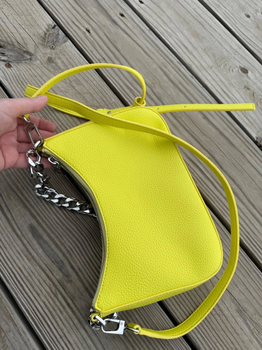Neon lemon-yellow chain bag by DKNY (has a defect)